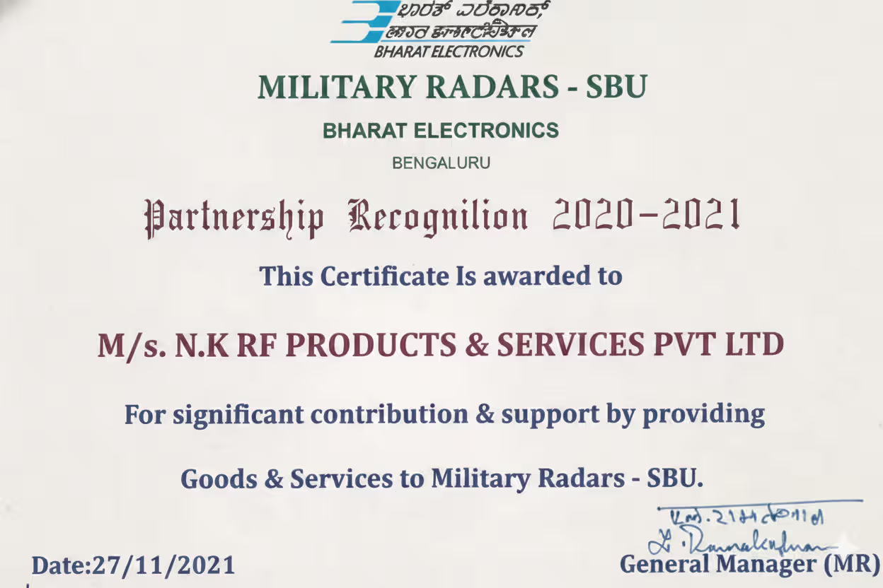 Best Vendor Award from Bharat Electronics Limited